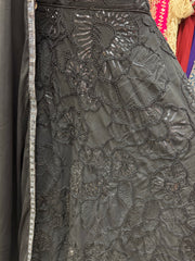 AFL2008-Black bead work lehenga with floral pattern and dupatta