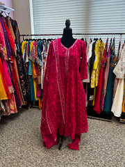 Pnk407:  Long Kurta with Pants and Dupatta in Blue and Pink