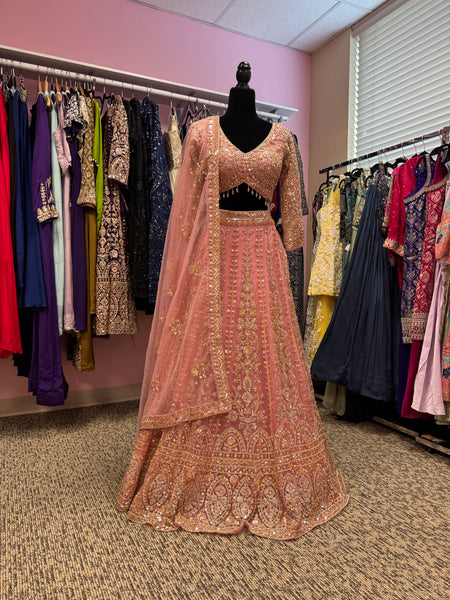 AFL2002-Pink lehenga with heavy bead and embroidery work and a dupatta