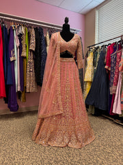 AFL2002-Pink lehenga with heavy bead and embroidery work and a dupatta