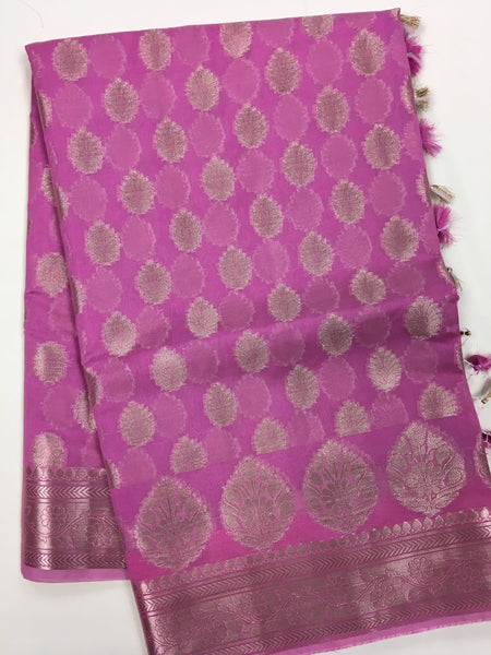 BKS135 Cotton Banarasi Saree in pink. Comes with stitched blouse size 38 can be altered to size 42. Fall peco done.