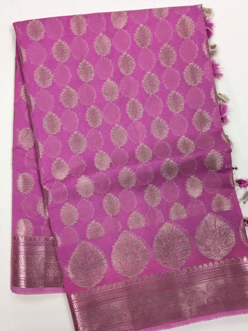 BKS135 Cotton Banarasi Saree in pink. Comes with stitched blouse size 38 can be altered to size 42. Fall peco done.