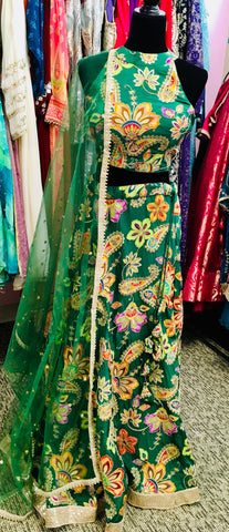 AFL9037 Green  lehenga . Comes with matching stitched blouse and dupatta.