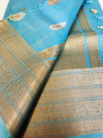 BKS 013 -  Pure Organaza Banarasi  Sari with Gold Zari work. Comes with Unstitiched Blouse