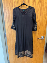 JPD027-Black long kurti and pants with elephant pattern on borders