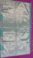 Banarasi Tussari  saree in Blue with Gold  zari border.Fall peco done. Comess with stitched blouse size 38 can be altered up to 44 size.