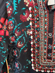 JPD004-Black co-ord set with flower pattern and bead work