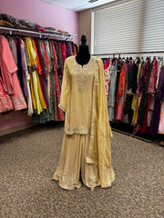 Pnk448: Beautiful white kurti with sharara pants and dupatta