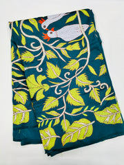 KSN225 Pure Silk Kantha Tussar Saree in Green. Comes with stitched blouse. Fall peco done.
