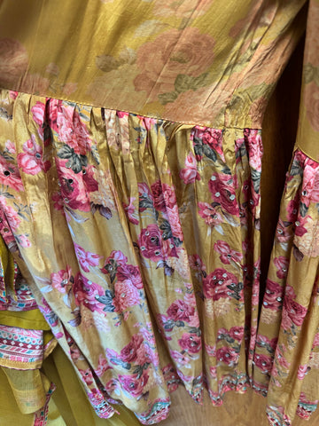 DPD004-Yellow long kurti, dupatta, and sharara pants with flower print