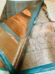 BKS 018 -  Pure Silk Tissue Banarasi  saree with Gold Zari work. Comes with unstitched Blouse.