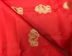 KSS416 Pure handloom kanchipuram silk Saree in red with pink gold zari border.comes with stitched blouse size 40,can be altered to 44 size.