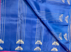 KSS436 Pure handloom kanchipuram silk Saree in  blue with gold zari border.comes with stitched blouse size 40,can be altered to 44 size.