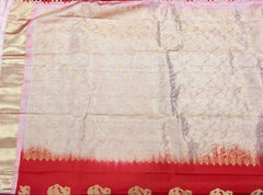 KSS444  Pure handloom kanchipuram silk Saree red  with gold zari border.comes with stitched blouse size 40,can be altered to 44 size.