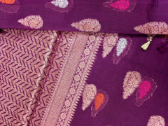 BKS133 Cotton Banarasi Saree in purple. Comes with stitched blouse size 38 can be altered to size 42. Fall peco done.