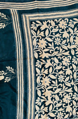 KSN214 Semi Silk Kantha Tusser Saree in black. Comes with stitched Blouse. Fall peco done.