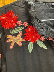 JPD013-Black long dress with flower embroidery on sleeves