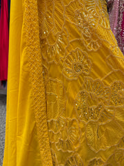 AFL2009-Yellow bead work lehenga with floral work and dupatta
