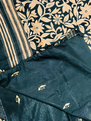 KSN214 Semi Silk Kantha Tusser Saree in black. Comes with stitched Blouse. Fall peco done.