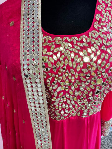 DFS016: Pink long kurti and pants with dupatta
