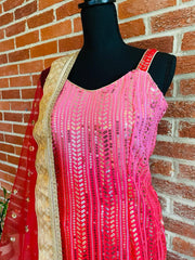 AMI113 - Party Wear Sharara Set in Pink (Ombre) with Heavy Embroidery work. Comes with Dupatta