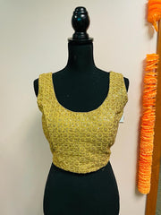 AMI156-Desginer Gold Sequin Work Sleeveless Blouse. Can be altered up to size 44