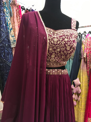 AFL2012- Pure Georgette Party wear Lehenga.Comes with crop top and heavy embroidery in jacket.