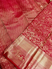 KSS518 Pure kanchipuram handloom silk Saree in red color with gold zari border. comes with stitched blouse size 40,can be altered to 44 size.