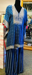 RFSS2013 -Pure Chinnon Georgette Blue Bandej Heavy Embroidered Kaftan With Gharara Pants