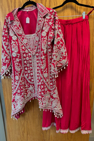 DPP012-Pink top with sharara pants and heavy embroidery and mirror work