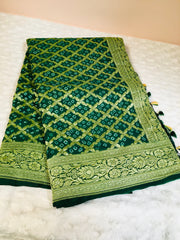 BKS 010- Semi Georgette  Bandini Banarasi saree with Gold Zari work. Comes with Unstitched Blouse.