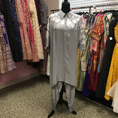 KKD007 - Crepe kurta with flower embroidery and tulip pants