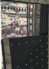 PSS11 - Beautiful Handwoven Cotton Black Paithani Saree with Dark Blue Zari Border and glamorous Peaccock motif on Pallu