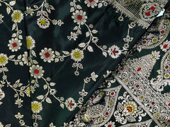 BKS132 Banarasi Mashru silk Saree in black. Comes with gold  zari work. Comes with stitched blouse size 38 can be altered to size 42. Fall peco done.