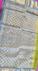 Pure kanchipuram Handloom  silk Saree in Green with Gray border. Comess with stitched blouse size 38 can be altered up to 44 size.
