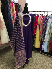 AFL2038 - Pure chiffon long gown with mirror work embroidered on the yoke.Come with pant and Banarasi dupatta.