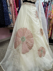 AFL2014-White lehenga with flower design and dupatta