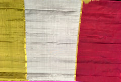 KSS458 Pure handloom kanchipuram silk Saree in gray with maroon and green border.comes with stitched blouse size 40,can be altered to 44 size.