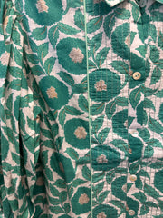 JPD009-Green leaves and flower patterns printed on white long dress