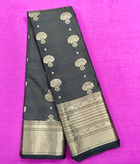 KSS429 Pure handloom kanchipuram silk Saree in black with gold zari work.comes with stitched blouse size 40,can be altered to 44 size.