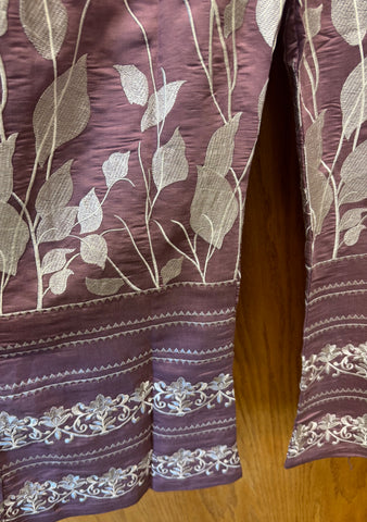 DPD011-Long collared pink kurta with pants and white border work