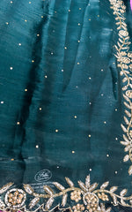 AFL3053 partywear saree in bottle green.comes with stitched blouse size 40,can be altered to 44 size.Fall peco done.