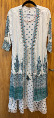 JPD016-Two piece White long dress with blue flower pattern