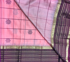KSS431 Pure handloom kanchipuram silk Saree in pink with brown gold zari border.comes with stitched blouse size 40,can be altered to 44 size.