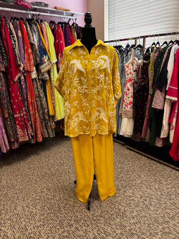 Pnk435: Yellow kurti and pants