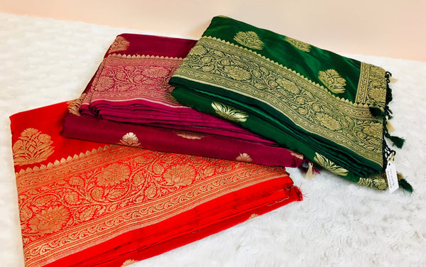 BKS 005 - Mashru Buta Banarasi saree with Gold Zari work. Comes with Unstitched Blouse.