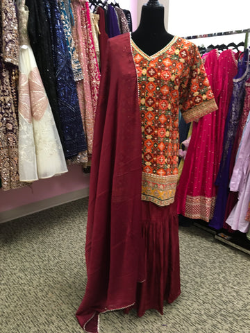 AFL2044 - Full set in georgette comes with heavy embroidery.comes with sharara pant and dupatta.