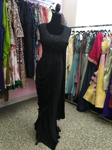 KKD018 - Black Half Saree with beautiful bead work and belt