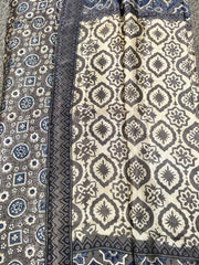 KSS350 PURE MODAL SILK SAREE IN GRAY WITH INDIGO AJRAKH PRINT
