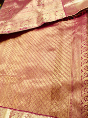 KSS501 Pure kanchipuram handloom silk Saree in red color with gold zari border. comes with stitched blouse size 40,can be altered to 44 size.